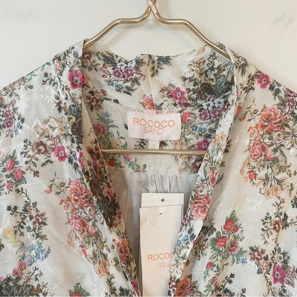 NWT Rococo Sand Ivory Floral Jane Wrap Mini Dress Wrap Beaded Tassel Tie Waist S - Picture 12 of 15